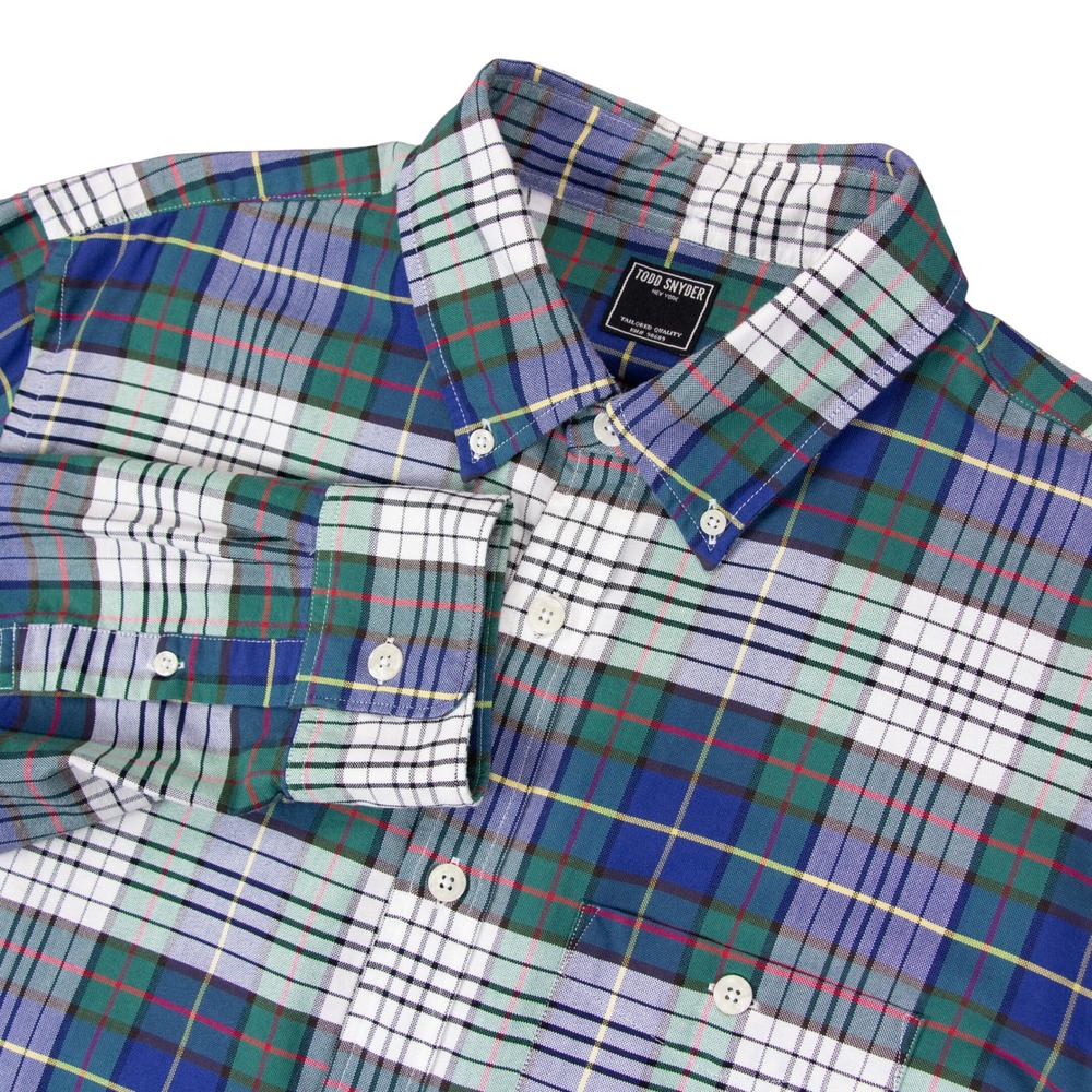 Todd Snyder Mens XL Plaid Button Down Shirt Blue Green White Cotton Portugal